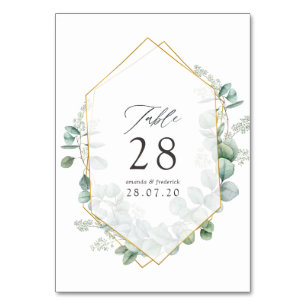 Watercolor Eucalyptus Geometric Wedding Table Number
