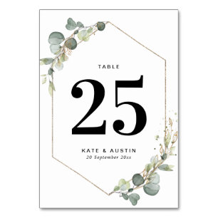 Watercolor eucalyptus geometric wedding table number