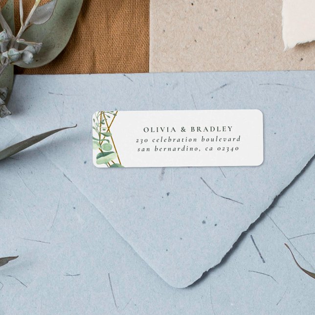 Watercolor Eucalyptus & Gold Geometric (Return Address Label Mock-up)