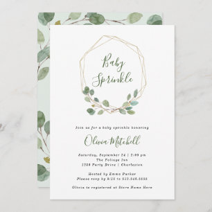 Watercolor Eucalyptus Gold Geometric Baby Sprinkle Invitation
