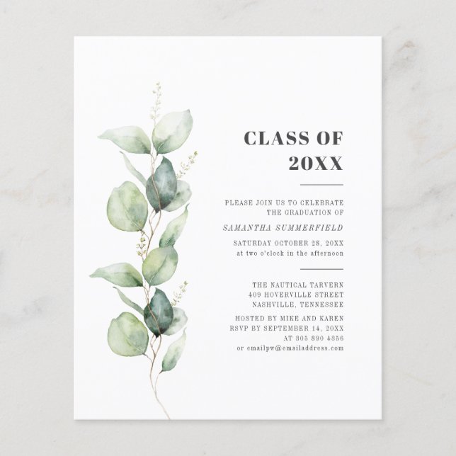 Watercolor Eucalyptus Graduation 2025 Party (Front)