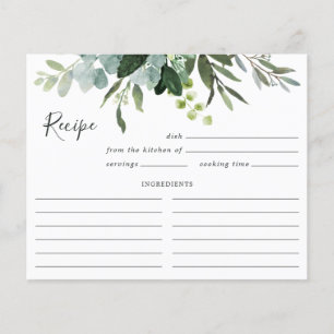 Watercolor Eucalyptus Green Foliage Recipe Card