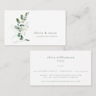 Watercolor Eucalyptus Green Landscaping Design Business Card