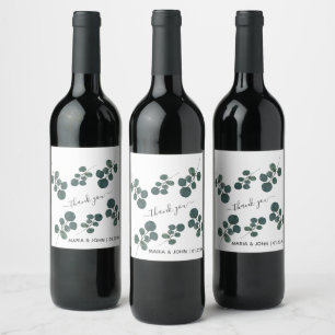 Watercolor Eucalyptus Green Thank You Wine Label