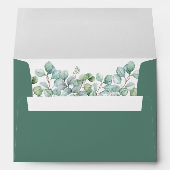 Watercolor Eucalyptus Green Wedding Envelope (Back (Bottom))