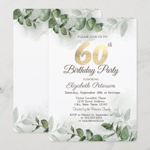 Watercolor Eucalyptus Greenery 60th Birthday Invitation