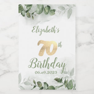 Watercolor Eucalyptus Greenery 70th  Wine Label