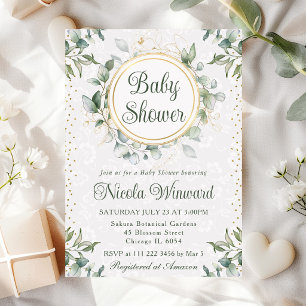 Watercolor Eucalyptus Greenery Baby Shower Invitation