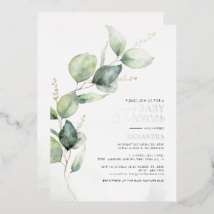 Watercolor Eucalyptus Greenery Baby Shower Silver