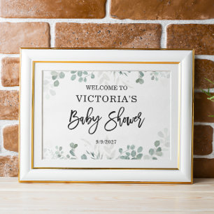 Watercolor Eucalyptus Greenery Baby Shower Welcome Poster