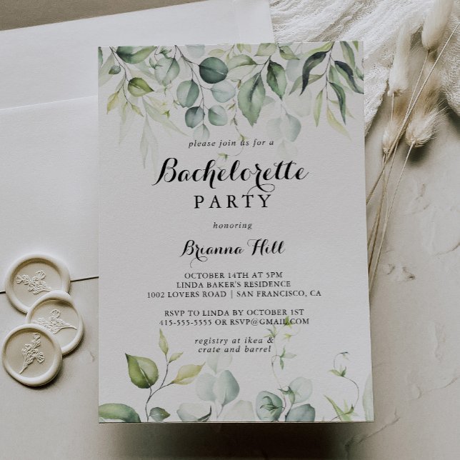 Watercolor Eucalyptus Greenery Bachelorette Party  Invitation (Creator Uploaded)