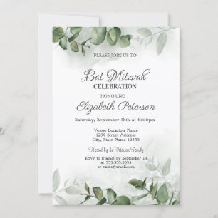 Watercolor Eucalyptus Greenery Bar Mitzvah Invitation