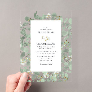 Watercolor Eucalyptus Greenery Blossoms Wedding Acrylic Invitations