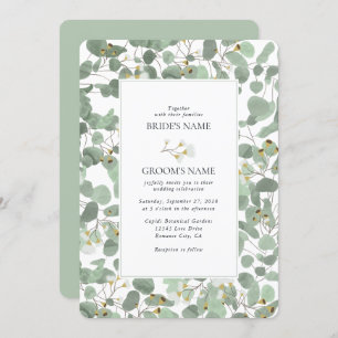 Watercolor Eucalyptus Greenery Blossoms Wedding Invitation