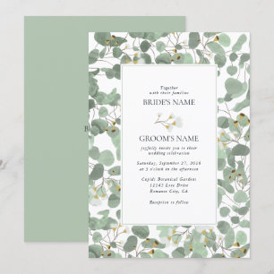 Watercolor Eucalyptus Greenery Blossoms Wedding Invitation