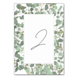 Watercolor Eucalyptus Greenery Blossoms Wedding Table Number