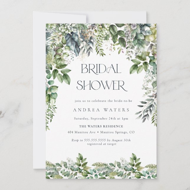 Watercolor Eucalyptus Greenery | Botanical Wedding Invitation (Front)