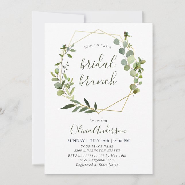 Watercolor Eucalyptus Greenery BRIDAL BRUNCH Invitation (Front)