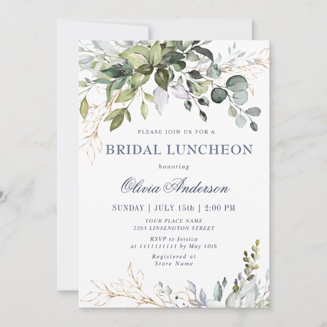 Watercolor Eucalyptus Greenery BRIDAL LUNCHEON Invitation (Front)