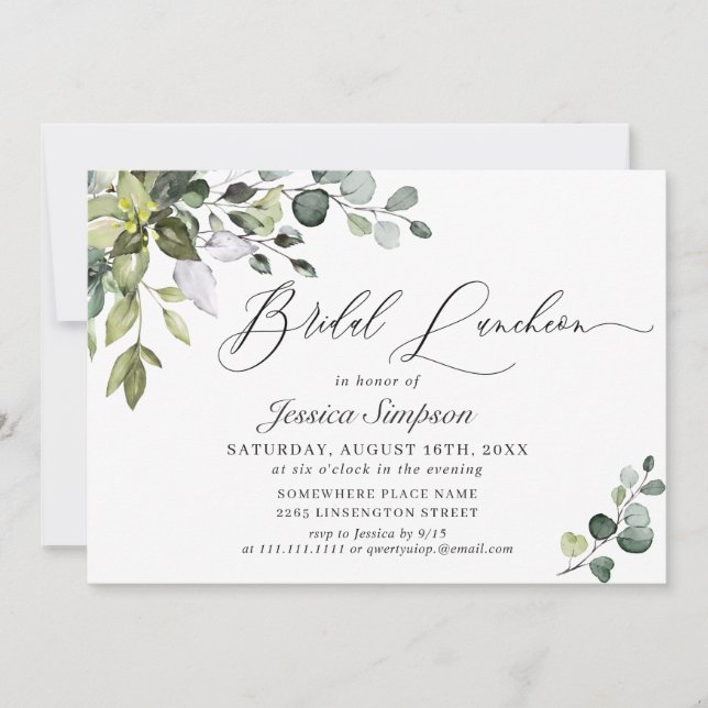 Watercolor Eucalyptus Greenery Bridal Luncheon Invitation (Front)