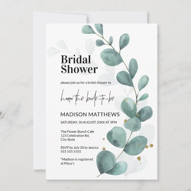 Watercolor Eucalyptus Greenery Bridal Shower  Invi Invitation (Front)
