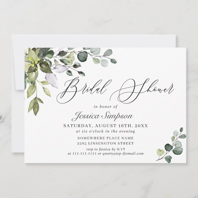 Watercolor Eucalyptus Greenery Bridal Shower Invitation (Front)