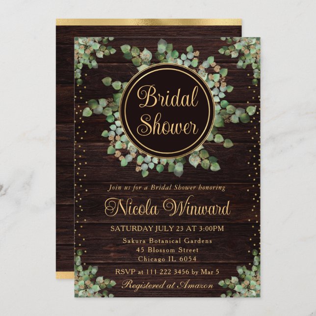 Watercolor Eucalyptus Greenery Bridal Shower Invitation (Front/Back)