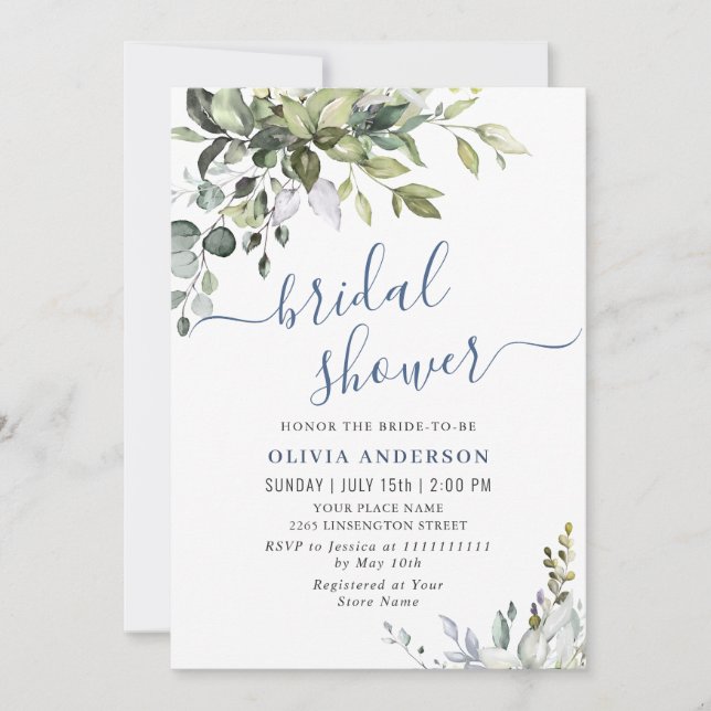 Watercolor Eucalyptus Greenery BRIDAL SHOWER Invitation (Front)