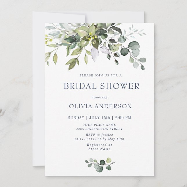 Watercolor Eucalyptus Greenery Bridal Shower Invitation (Front)