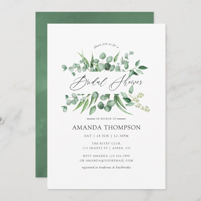 Watercolor Eucalyptus Greenery Bridal Shower Invitation (Front/Back)