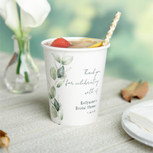 Watercolor Eucalyptus Greenery Bridal Shower Paper Cups