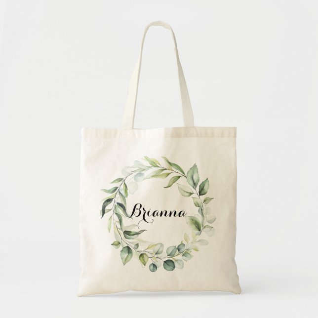 Watercolor Eucalyptus Greenery Bridesmaid  Tote Bag (Front)