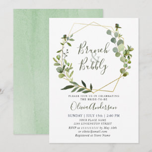 Watercolor Eucalyptus Greenery BRUNCH BUBBLY Invitation