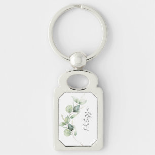 Watercolor Eucalyptus Greenery Custom Keychain