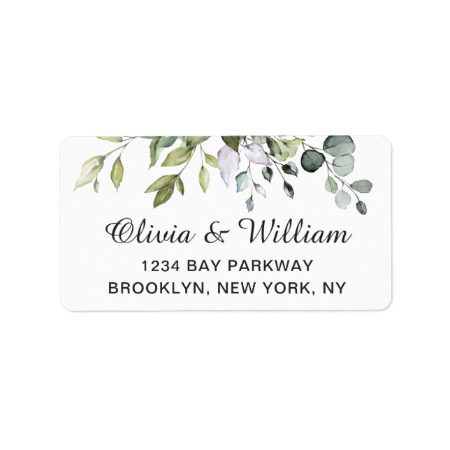 Watercolor Eucalyptus Greenery  Elegant Chic Label (Front)