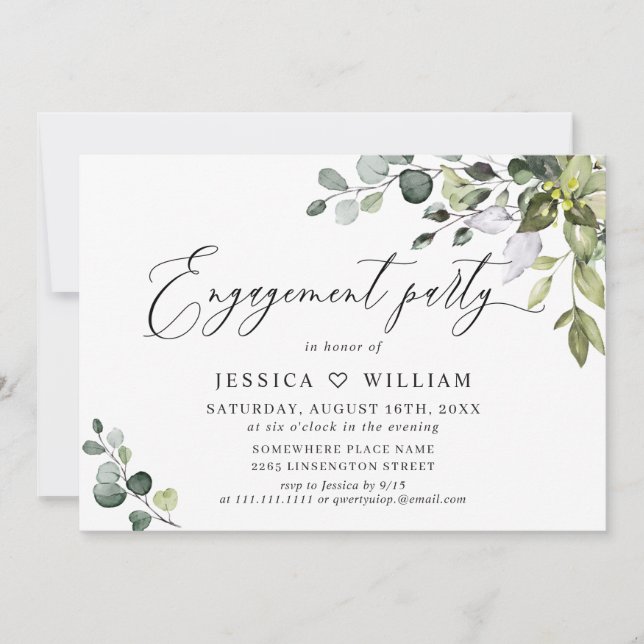 Watercolor Eucalyptus Greenery ENGAGEMENT PARTY Invitation (Front)