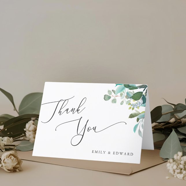Watercolor Eucalyptus Greenery Folded Wedding Thank You Card (Creator Uploaded)
