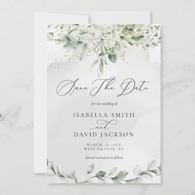 Watercolor Eucalyptus Greenery Garden Botanical  Save The Date (Front)