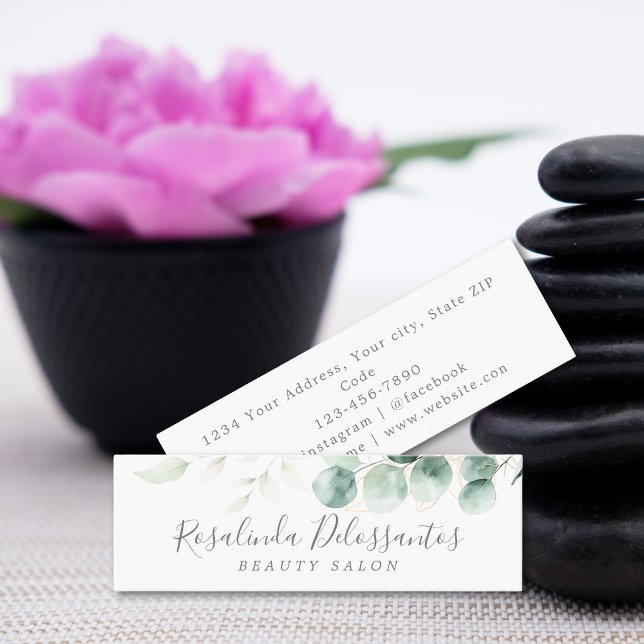 Watercolor Eucalyptus Greenery Gold Botanical Mini Business Card (Watercolor Eucalyptus Greenery Gold Botanical Mini Business Card)