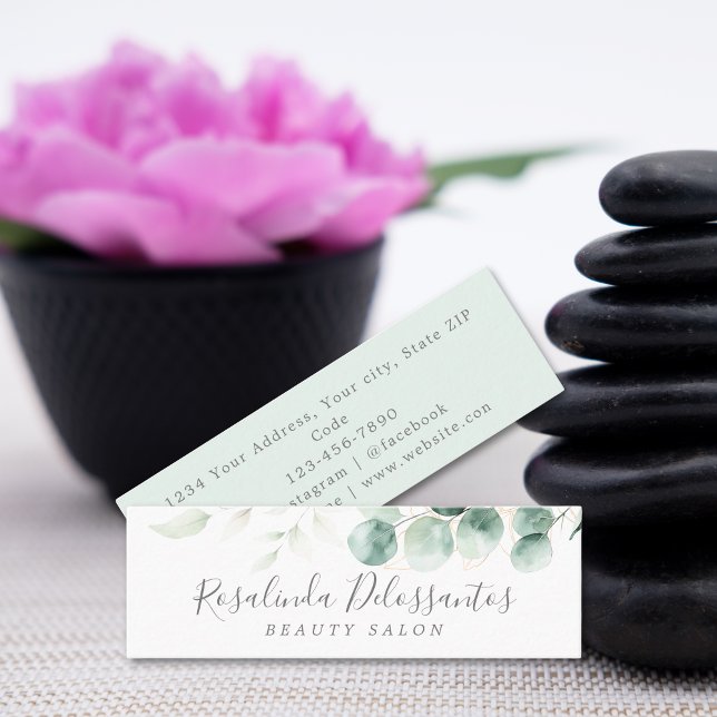 Watercolor Eucalyptus Greenery Gold Botanical Mini Business Card (Watercolor Eucalyptus Greenery Gold Botanical Mini Business Card)