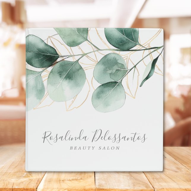 Watercolor Eucalyptus Greenery Gold Foliage Script Binder (Watercolor Eucalyptus Greenery Gold Foliage Script 3 ring binder)