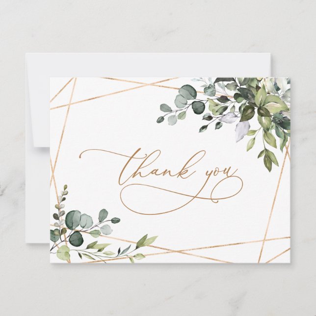 Watercolor Eucalyptus Greenery Gold Thank You Card (Front)