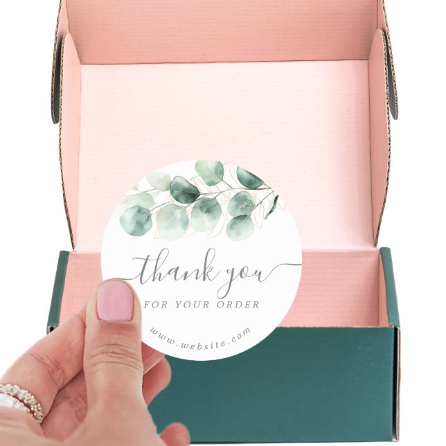 Watercolor Eucalyptus Greenery Gold Thank You  Classic Round Sticker (Watercolor Eucalyptus Greenery Gold Thank You Classic Round Sticker)
