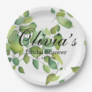 Watercolor eucalyptus greenery green foliage paper plate