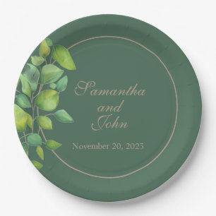 Watercolor eucalyptus greenery green foliage  paper plate