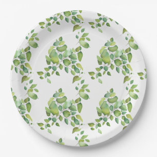 Watercolor eucalyptus greenery green foliage paper plate