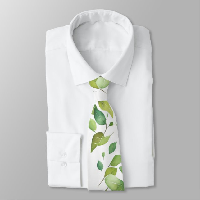 Watercolor eucalyptus greenery green foliage  tie (Tied)