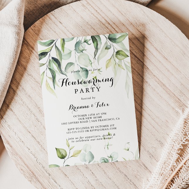 Watercolor Eucalyptus Greenery Housewarming Party Invitation (Creator Uploaded)