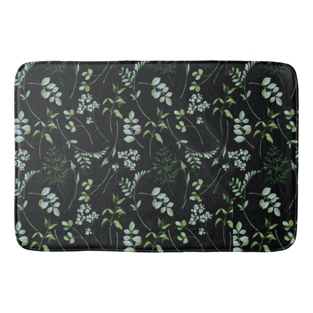 Watercolor Eucalyptus Greenery Leaves Bath Mat (Front)