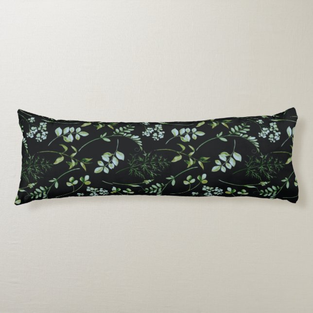 Watercolor Eucalyptus Greenery Leaves Body Pillow (Front)